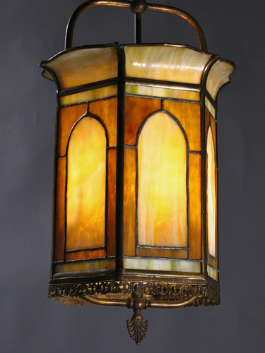 Six Sided Leaded Glass Gas Lantern